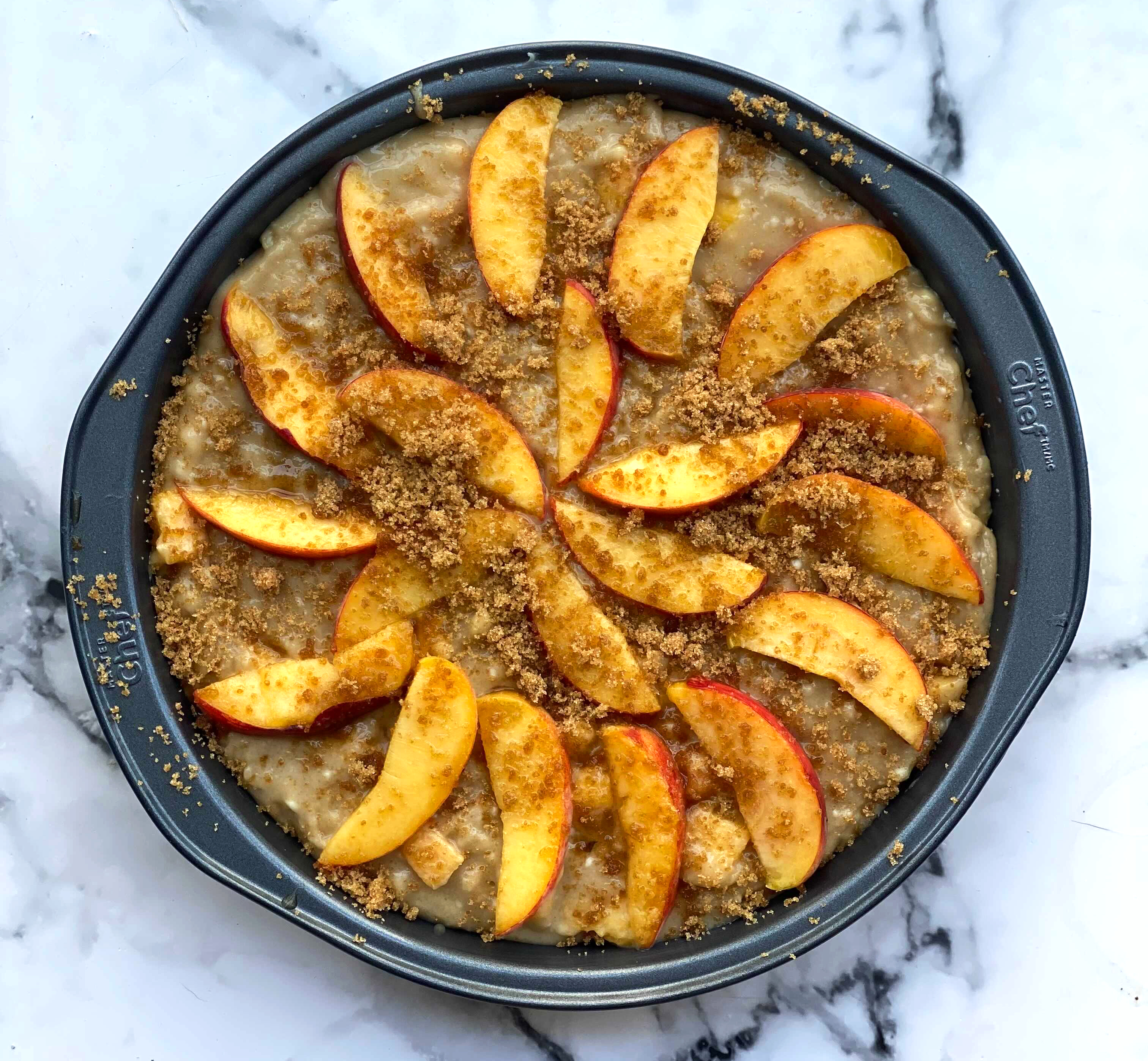 Unbaked Peach & Ricotta Cake In Pan